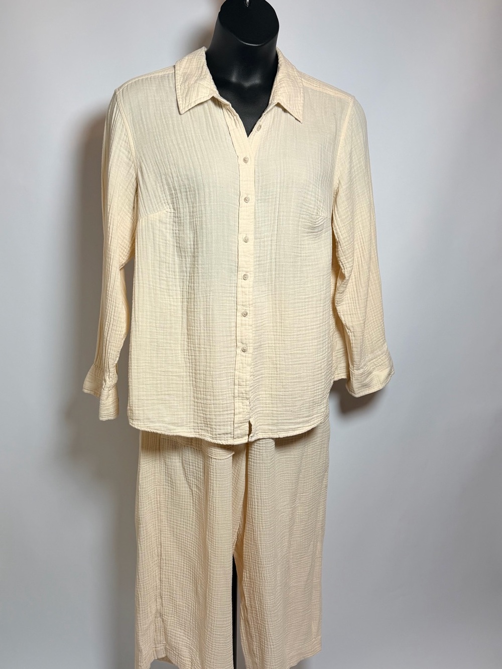 Universal Thread Cream Cotton Gauze 2 Piece Set XXL Top XL Wide Leg Pants